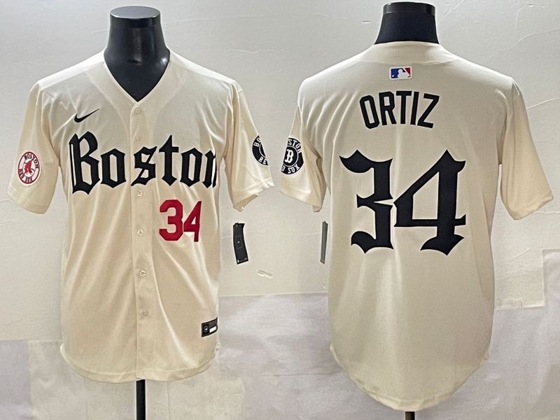 Men 2025 Boston Red Sox #34 Ortiz Cream Five generations Joint Name Nike MLB Jersey style 8